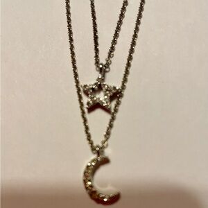 Silver Star and Moon Pendant Necklace